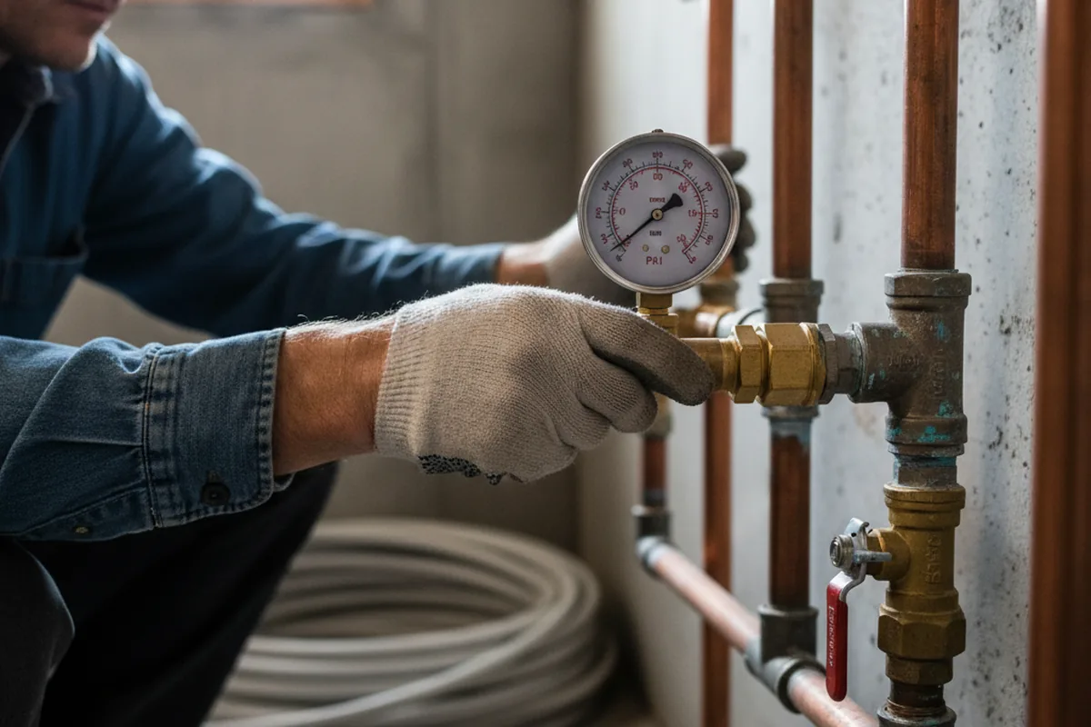Pressure testing a repaired line during Water Line Repair in Rea